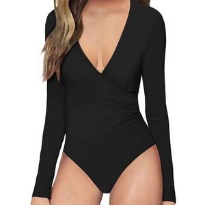 Forever 21 Black Mock Wrap Surplice Bodysuit, S 🎀